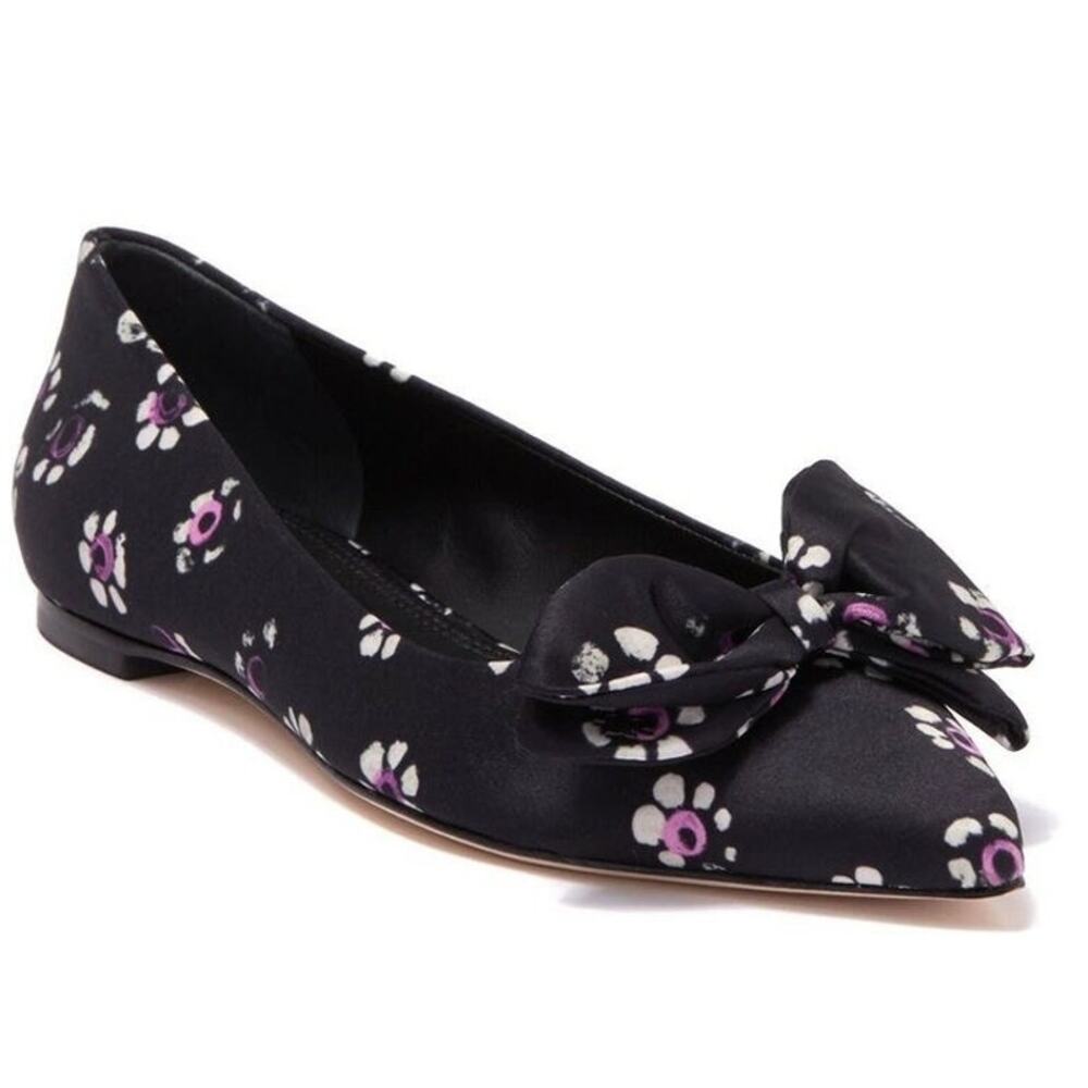 Tory Burch Black Rosalind Bow Floral Pointed Ballet Flats Size 5